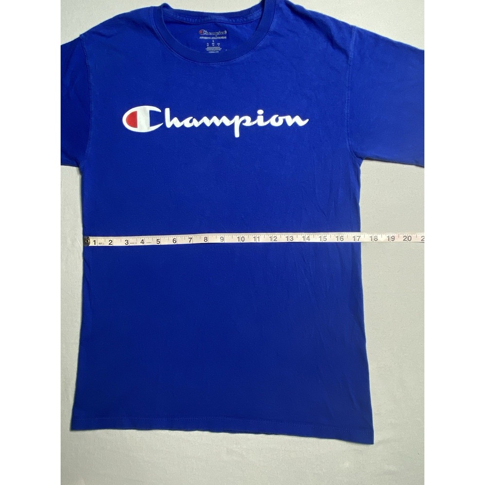 Champion Logo T Shirt Men's Small Blue Graphic Crew Neck Short Sleeve Tee - Picture 2 of 11